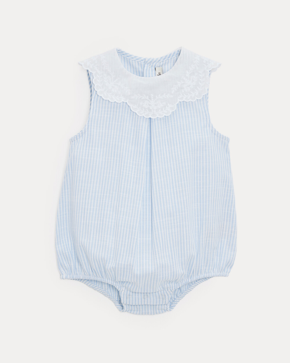 Chloe romper with embroidered collar Blue sky stripes print  Natalys