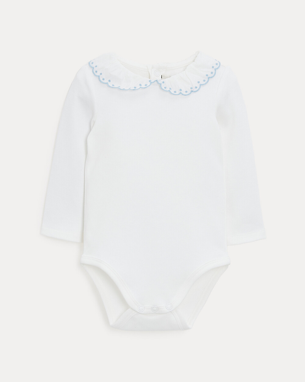 Lily long-sleeved bodysuit with embroidered collar Off-white colour/bleu ciel  Natalys