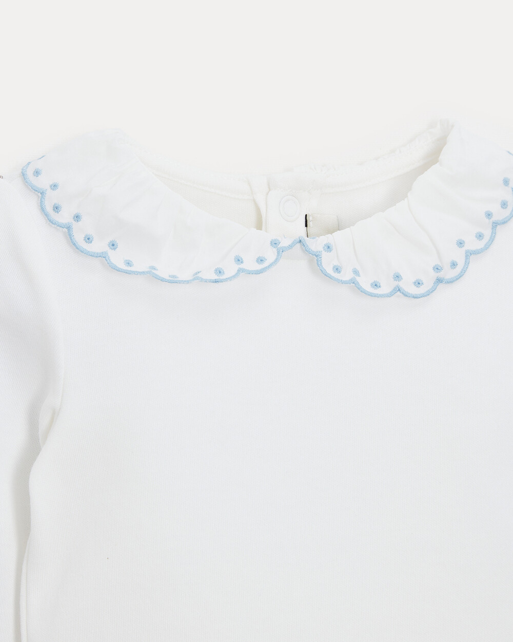 Lily long-sleeved bodysuit with embroidered collar Off-white colour/bleu ciel  Natalys