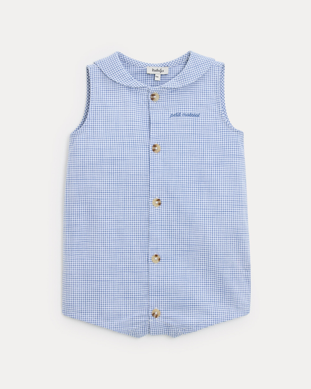 Ernest short jumpsuit with sailor collar Blue check print  Natalys