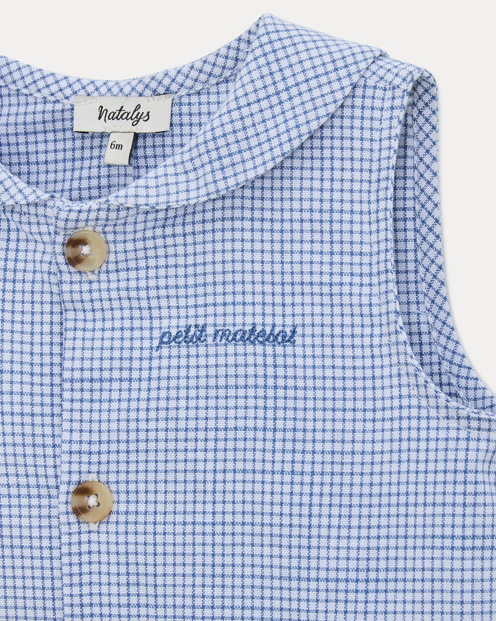 Ernest short jumpsuit with sailor collar Blue check print  Natalys