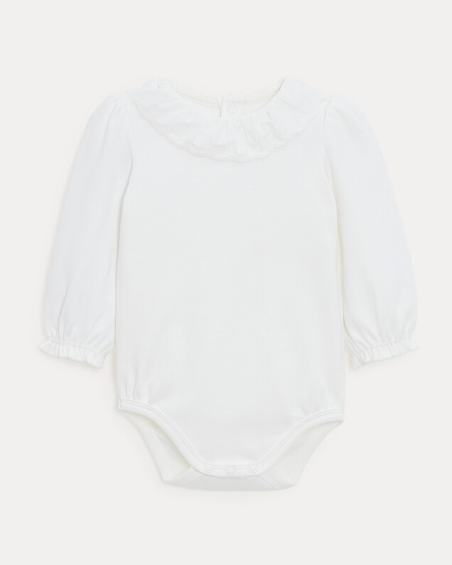 Rose long-sleeved bodysuit with embroidered collar Off-white colour  Natalys