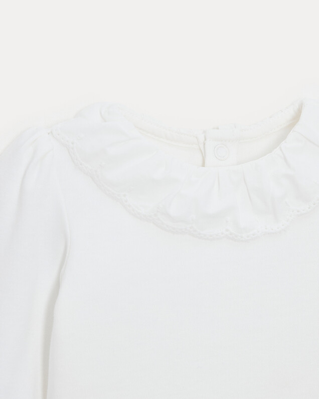 Rose long-sleeved bodysuit with embroidered collar Off-white colour  Natalys