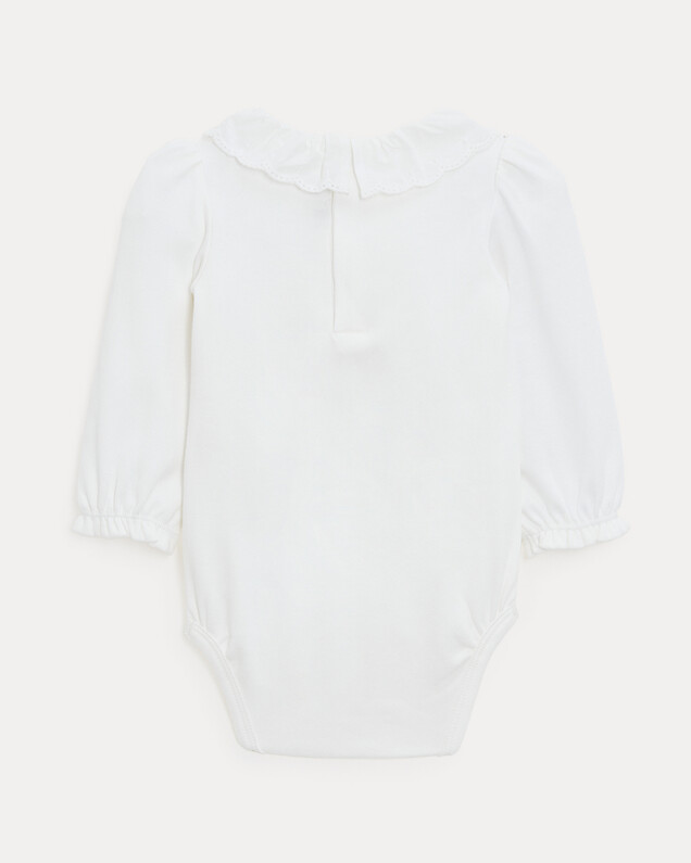 Rose long-sleeved bodysuit with embroidered collar Off-white colour  Natalys