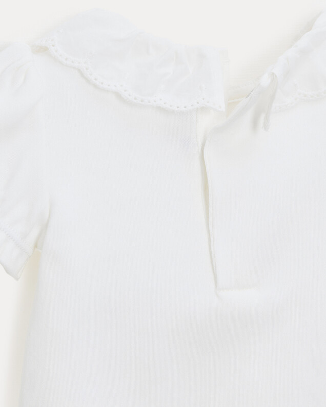 Lucie short-sleeved bodysuit with embroidered collar Off-white colour  Natalys