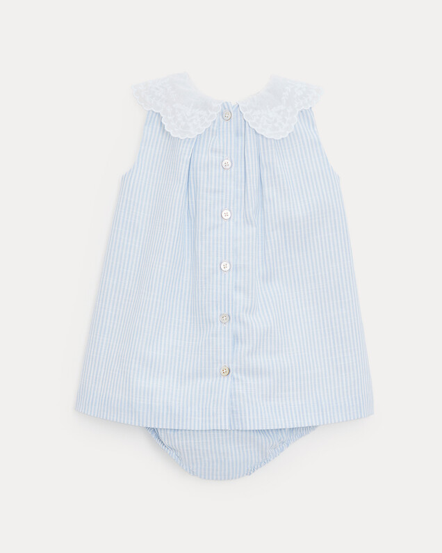 Capucine dress with embroidered collar Blue sky stripes print  Natalys