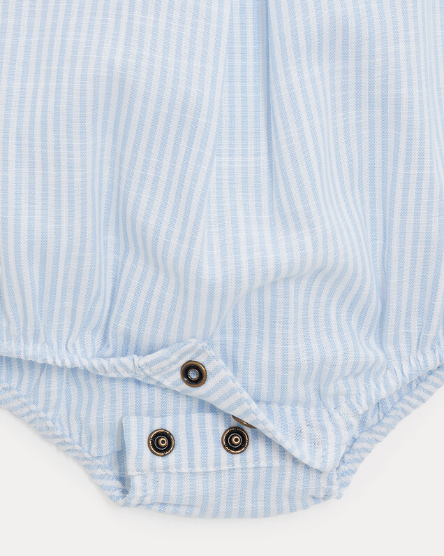 Chloe romper with embroidered collar Blue sky stripes print  Natalys