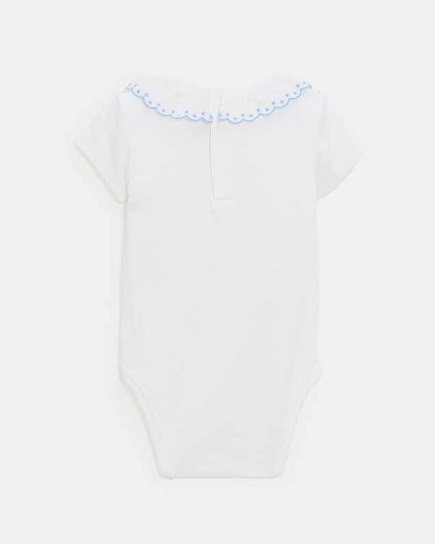Jeanne short-sleeved bodysuit with embroidered collar Off-white colour/bleu ciel  Natalys