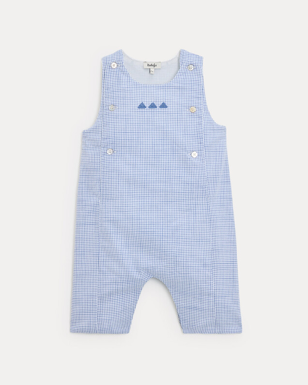 Marceau cotton canvas long jumpsuit Blue check print  Natalys