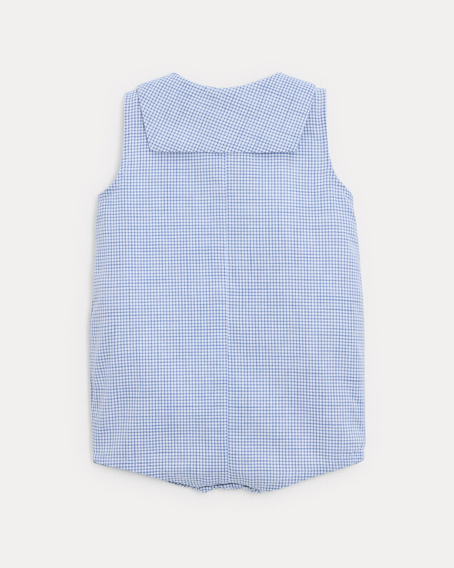 Ernest short jumpsuit with sailor collar Blue check print  Natalys