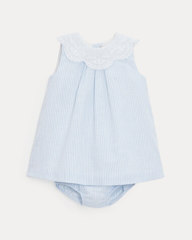 Capucine dress with embroidered collar Blue sky stripes print  Natalys