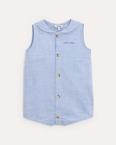 Ernest short jumpsuit with sailor collar Blue check print  Natalys