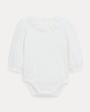 Rose long-sleeved bodysuit with embroidered collar Off-white colour  Natalys