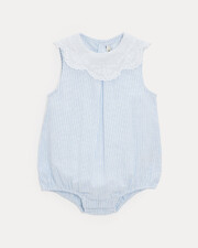 Chloe romper with embroidered collar Blue sky stripes print  Natalys