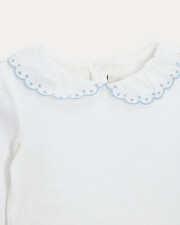 Lily long-sleeved bodysuit with embroidered collar Off-white colour/bleu ciel  Natalys