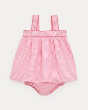 Romane seersucker dress with straps Pomegranate gingham print Natalys