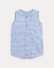 Ernest short jumpsuit with sailor collar Blue check print  Natalys