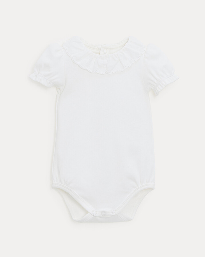 Lucie short-sleeved bodysuit with embroidered collar Off-white colour  Natalys