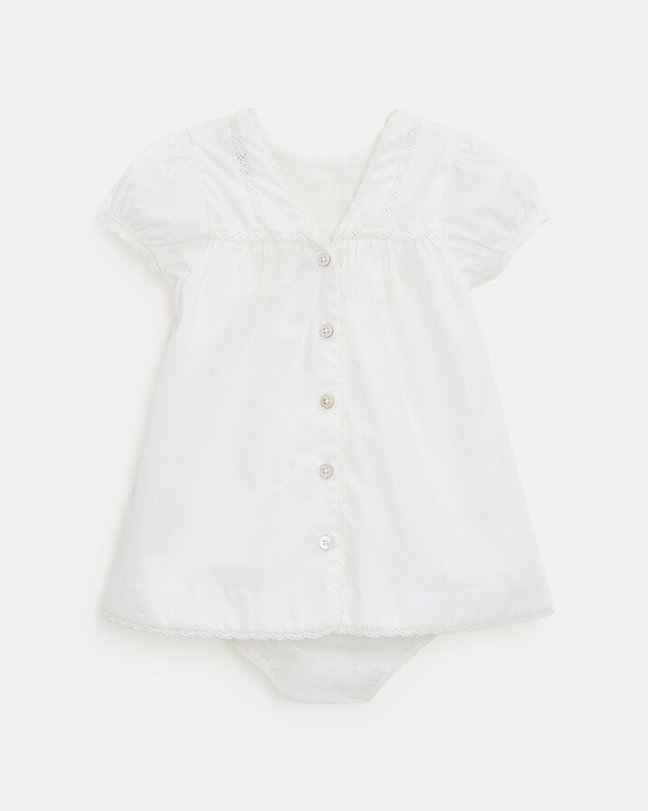 Grace lace-finish poplin dress Off-white colour  Natalys