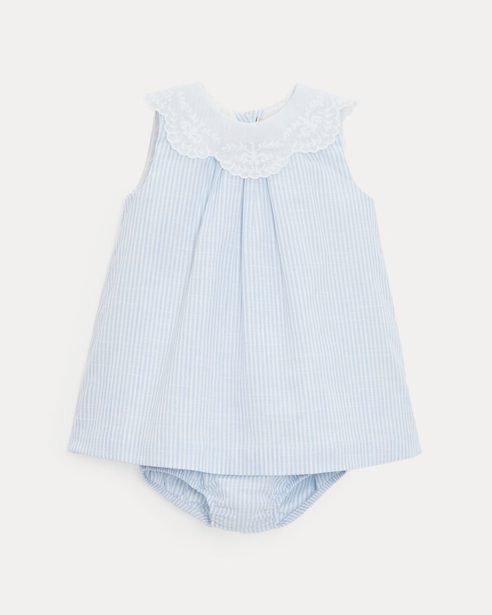 Capucine dress with embroidered collar Blue sky stripes print  Natalys