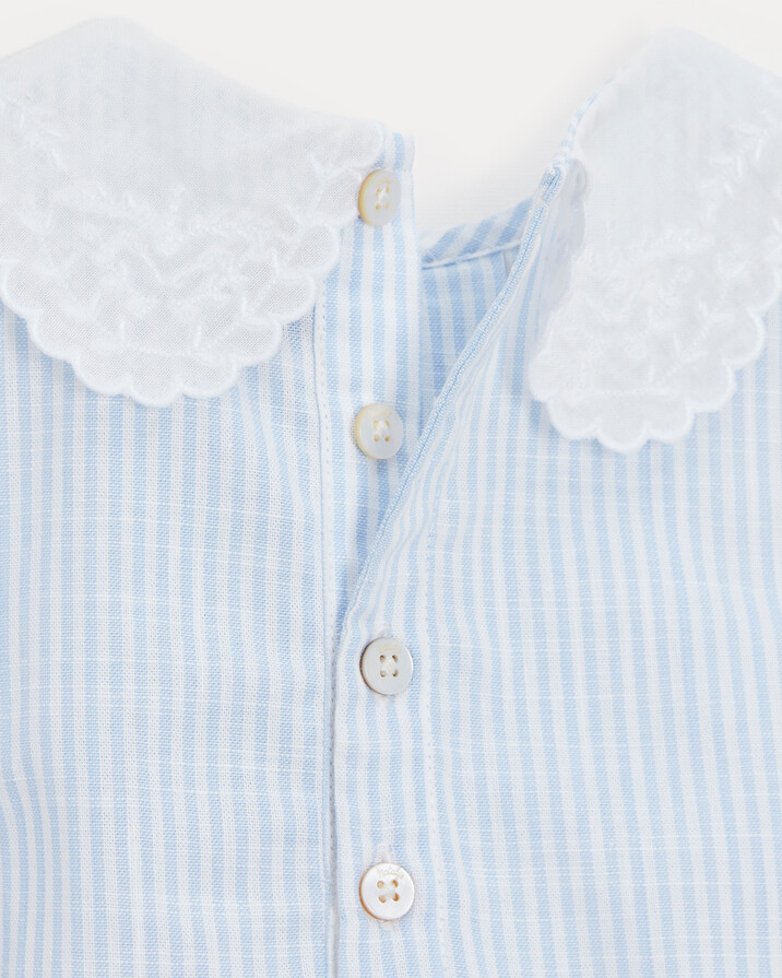 Chloe romper with embroidered collar Blue sky stripes print  Natalys