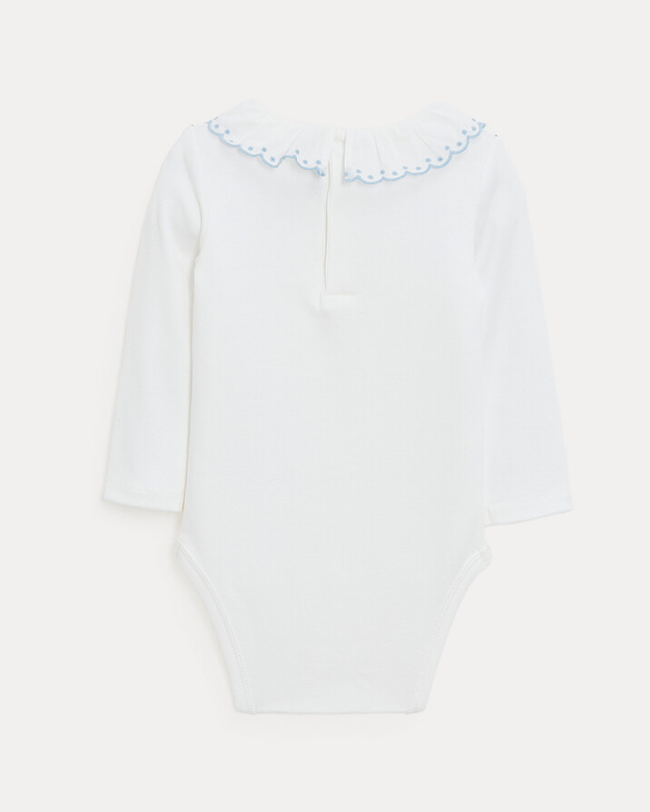 Lily long-sleeved bodysuit with embroidered collar Off-white colour/bleu ciel  Natalys