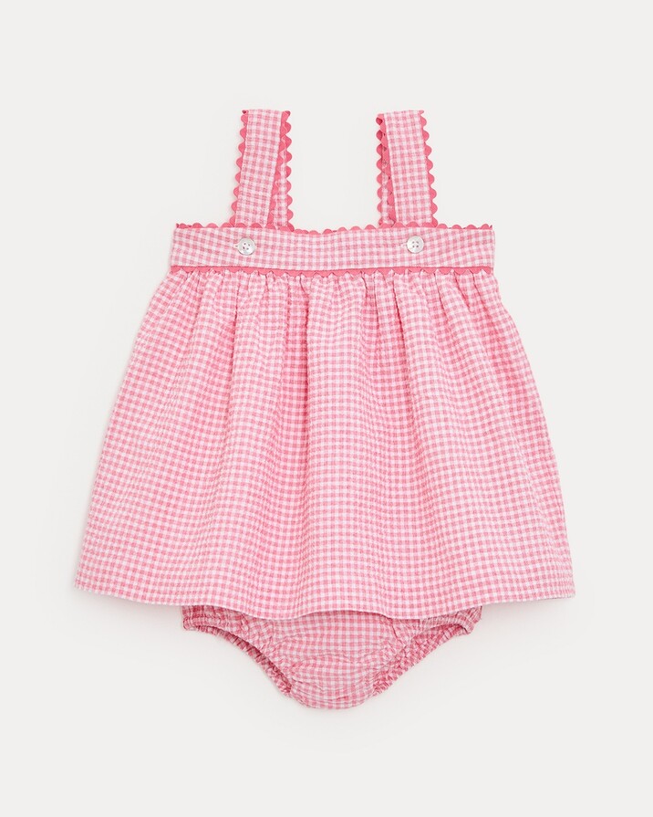 Romane seersucker dress with straps Pomegranate gingham print Natalys