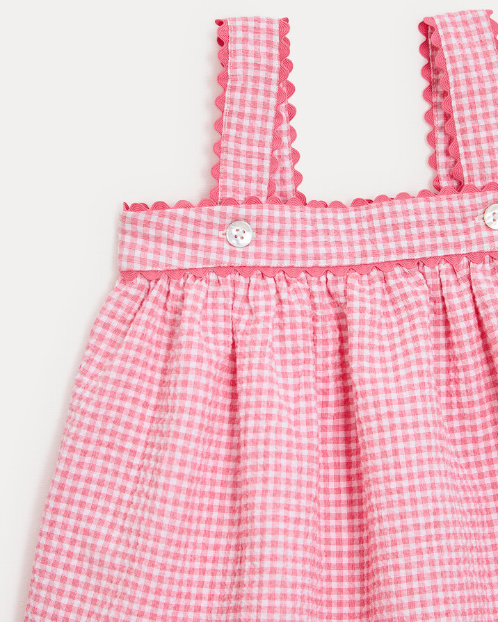 Romane seersucker dress with straps Pomegranate gingham print Natalys