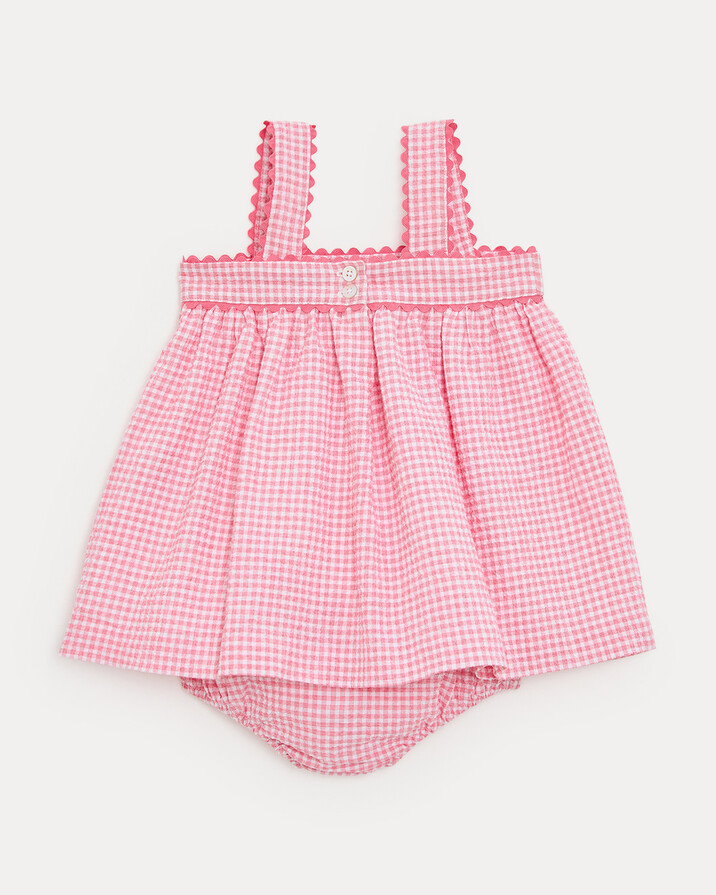 Romane seersucker dress with straps Pomegranate gingham print Natalys