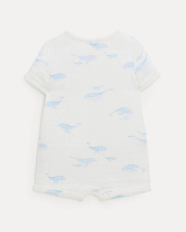Oscar cotton gauze short jumpsuit Whale print  Natalys