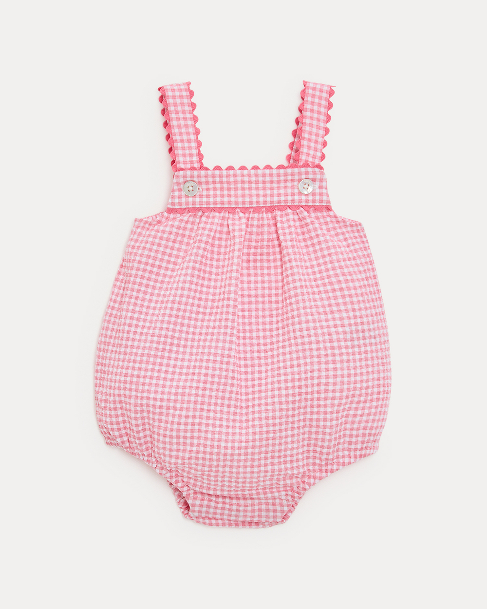 Maxine seersucker romper with straps Pomegranate gingham print Natalys