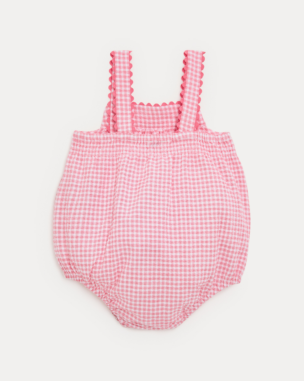 Maxine seersucker romper with straps Pomegranate gingham print Natalys