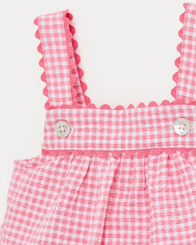 Maxine seersucker romper with straps Pomegranate gingham print  Natalys