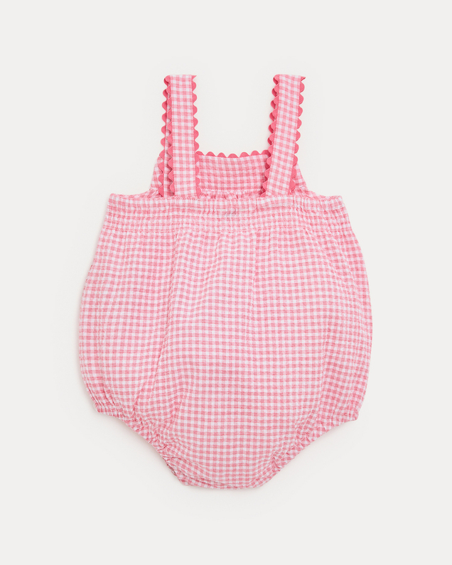 Maxine seersucker romper with straps Pomegranate gingham print  Natalys