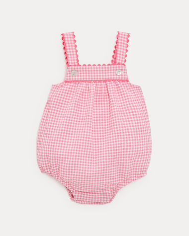 Maxine seersucker romper with straps Pomegranate gingham print  Natalys