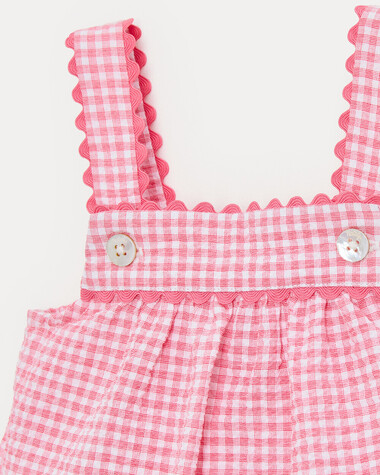 Maxine seersucker romper with straps Pomegranate gingham print  Natalys
