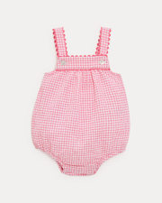 Maxine seersucker romper with straps Pomegranate gingham print Natalys