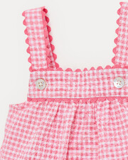 Maxine seersucker romper with straps Pomegranate gingham print Natalys