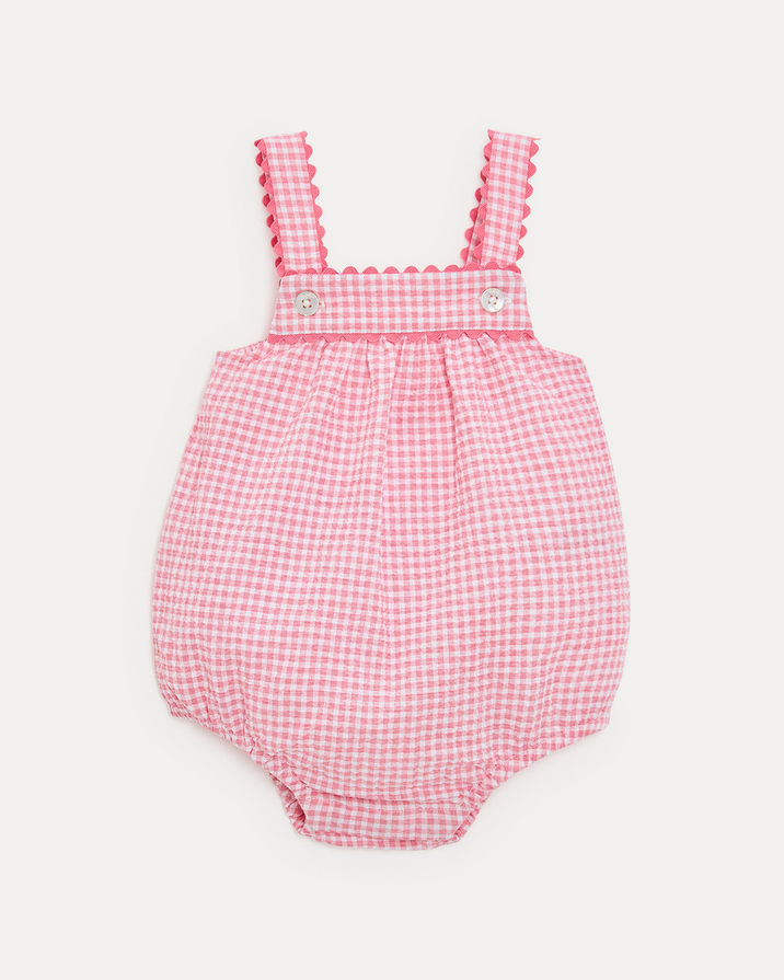 Maxine seersucker romper with straps Pomegranate gingham print Natalys