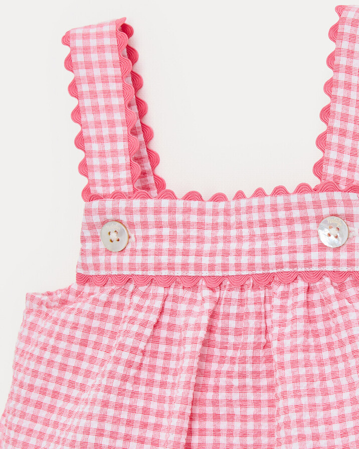 Maxine seersucker romper with straps Pomegranate gingham print Natalys
